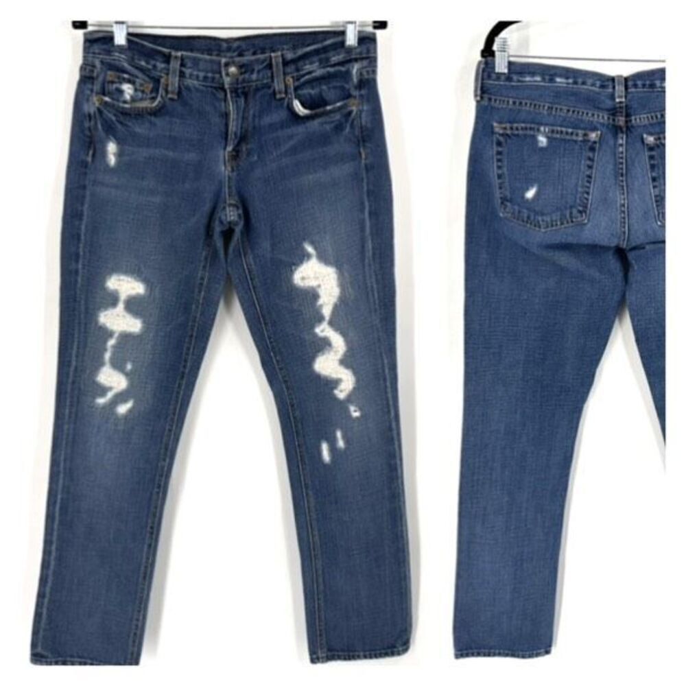 J Crew Women's Vintage Matchstick Frayed Distressed Jeans Blue Size‎ 27 Short
